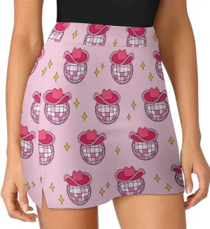 Women's Golf Tennis Skirts Yellow Light Bulb Pattern Inner Shorts High Waisted with Pocket Skort