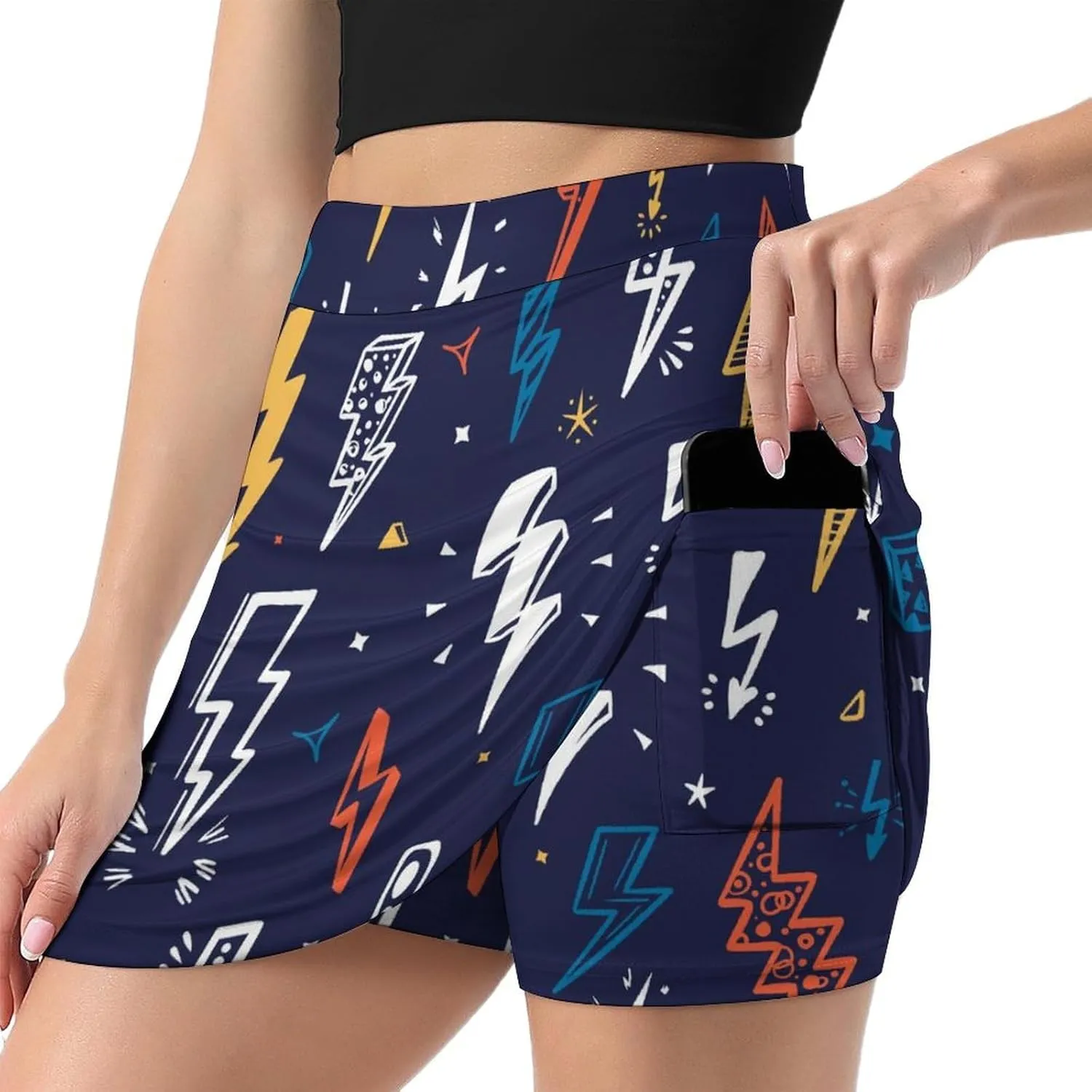 Women's Golf Tennis Skirts Yellow Light Bulb Pattern Inner Shorts High Waisted with Pocket Skort