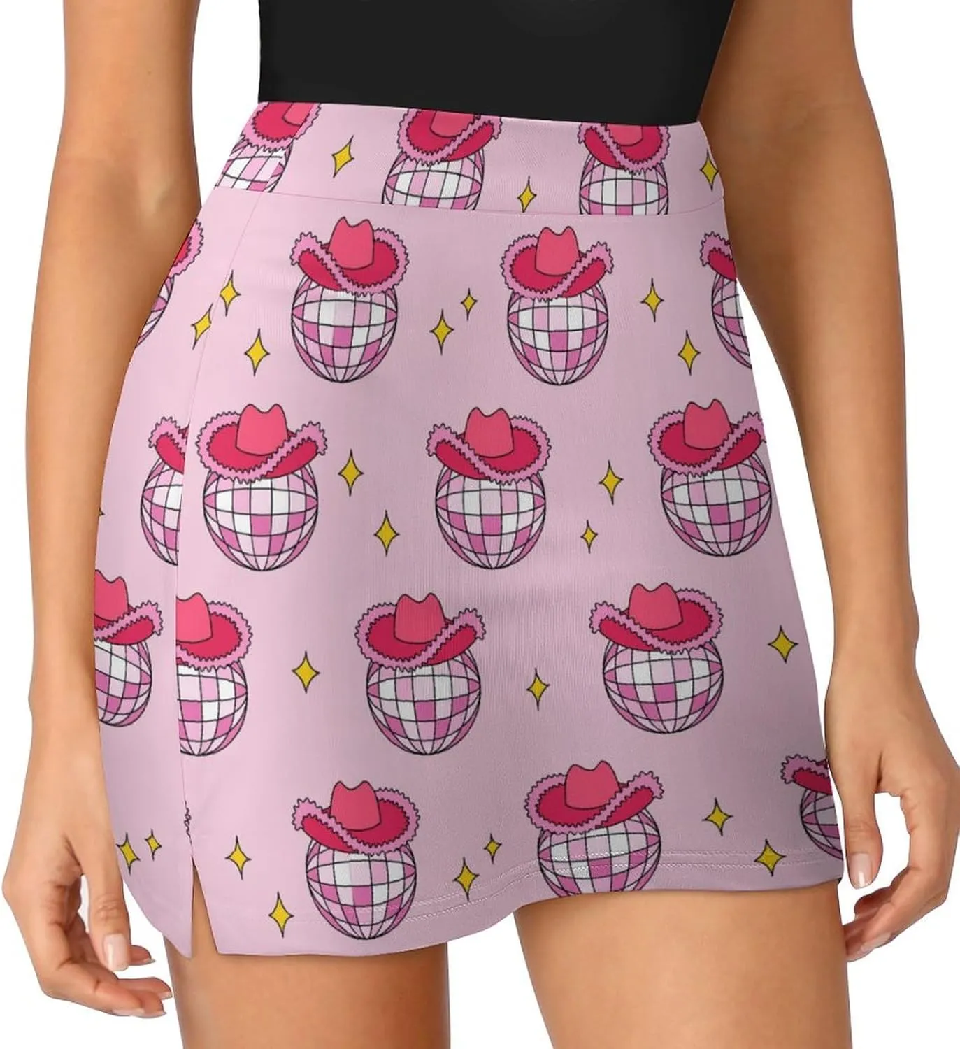 Women's Golf Tennis Skirts Yellow Light Bulb Pattern Inner Shorts High Waisted with Pocket Skort