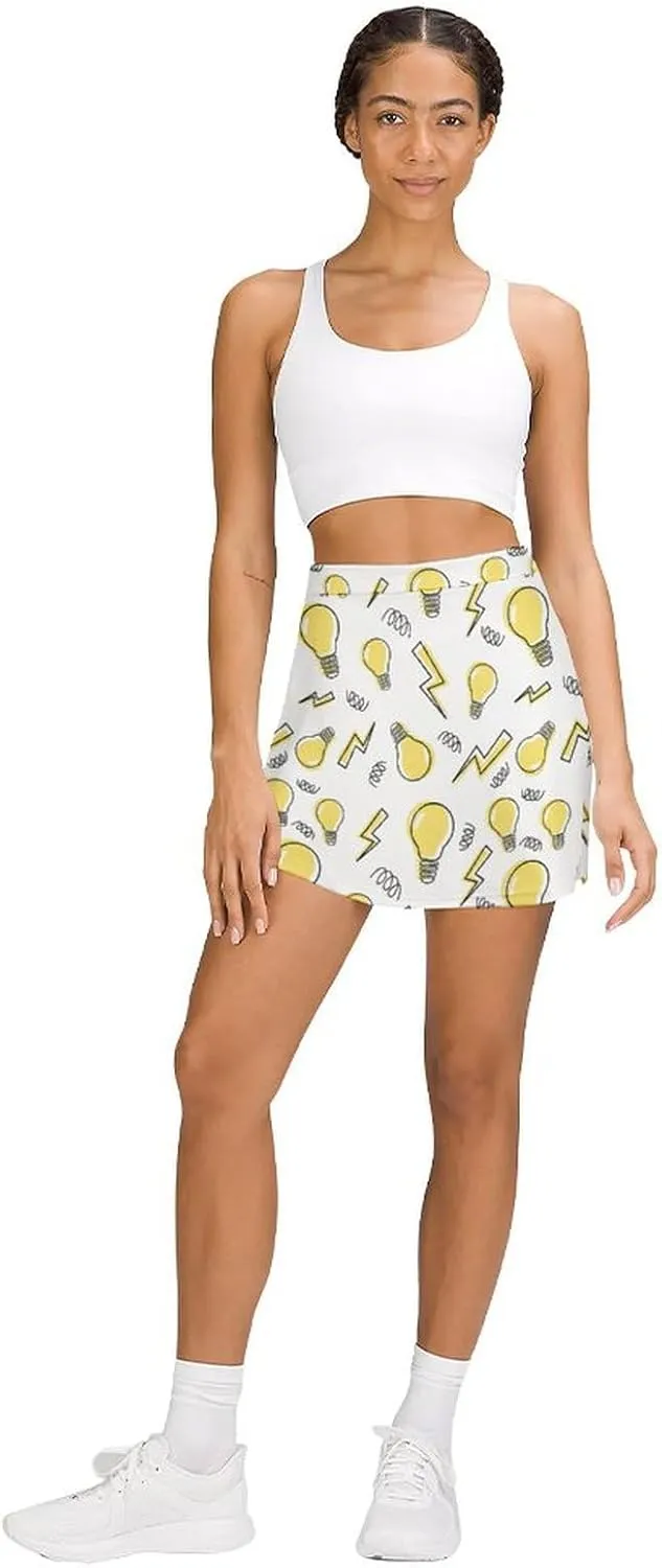 Women's Golf Tennis Skirts Yellow Light Bulb Pattern Inner Shorts High Waisted with Pocket Skort
