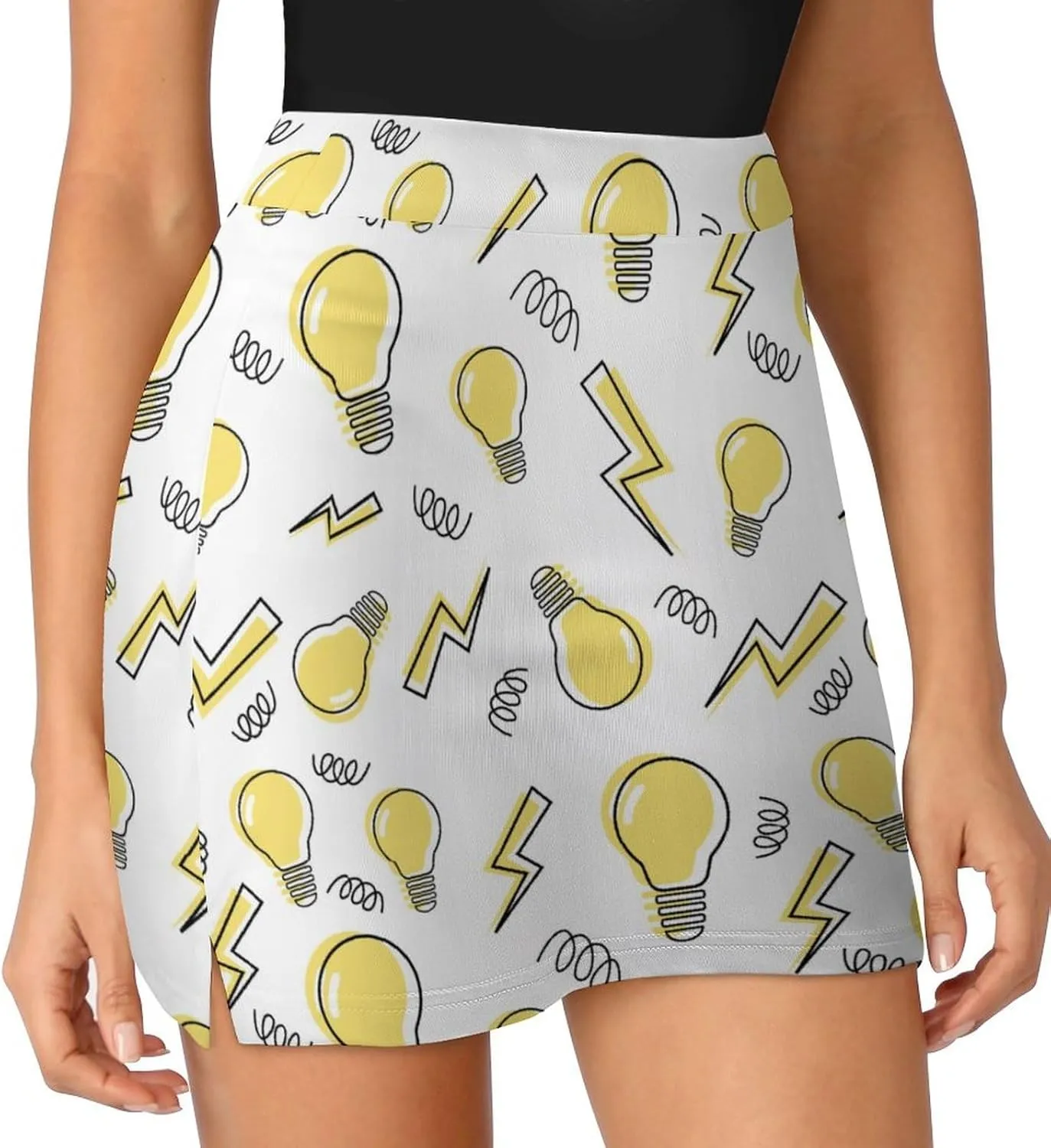 Women's Golf Tennis Skirts Yellow Light Bulb Pattern Inner Shorts High Waisted with Pocket Skort