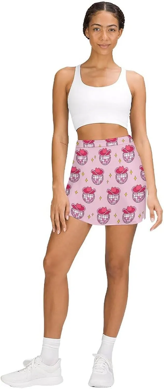 Women's Golf Tennis Skirts Yellow Light Bulb Pattern Inner Shorts High Waisted with Pocket Skort