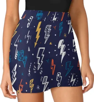 Women's Golf Tennis Skirts Yellow Light Bulb Pattern Inner Shorts High Waisted with Pocket Skort