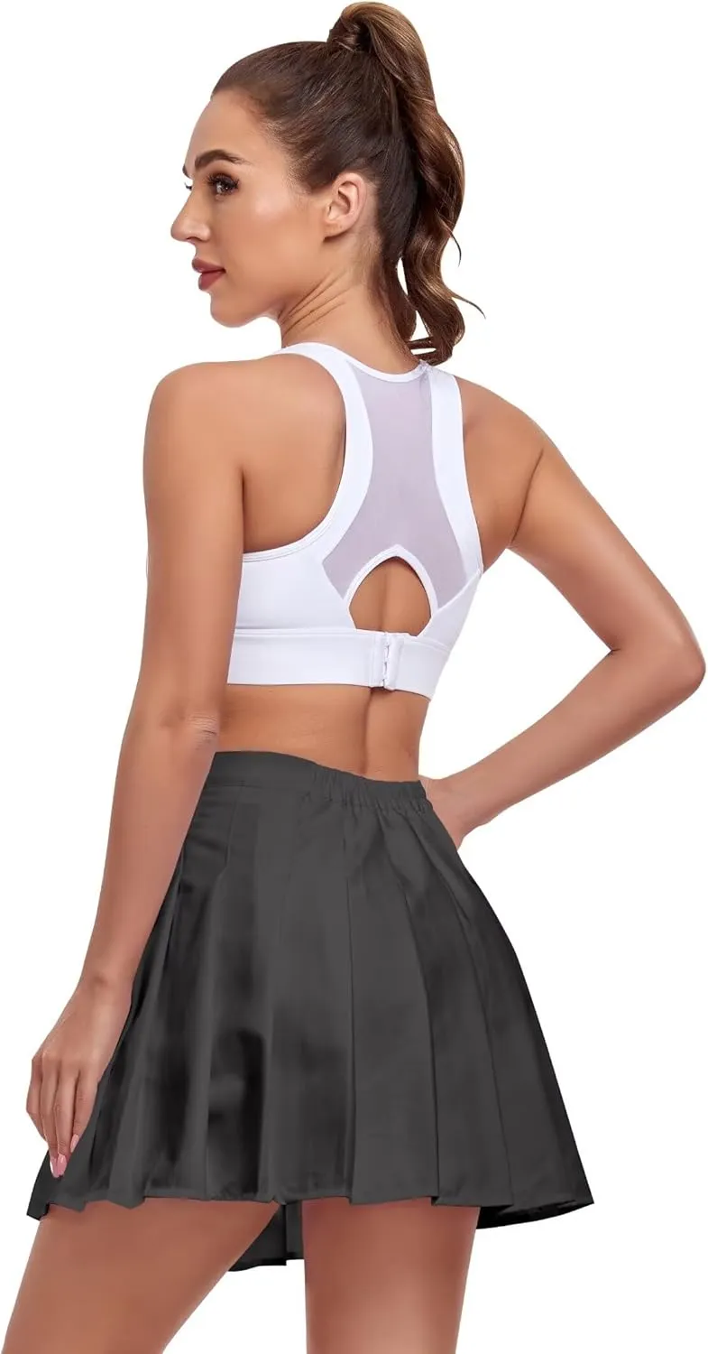 Women's High-Waisted Pleated Skirt with Shorts Mini Tennis Athletic Golf Skirts Girls Skater Skorts Cheer Uniform
