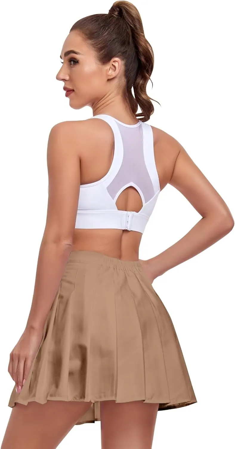 Women's High-Waisted Pleated Skirt with Shorts Mini Tennis Athletic Golf Skirts Girls Skater Skorts Cheer Uniform