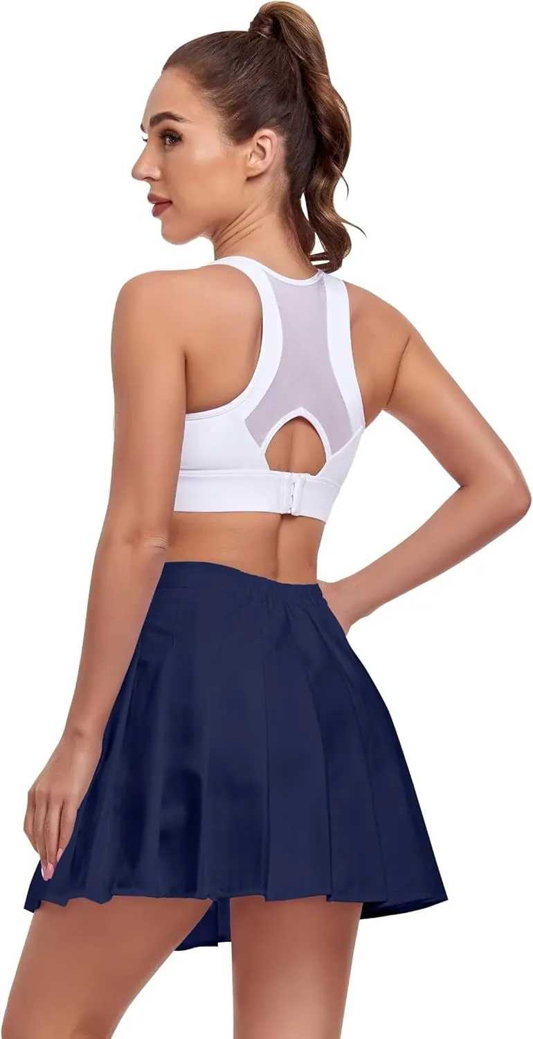 Women's High-Waisted Pleated Skirt with Shorts Mini Tennis Athletic Golf Skirts Girls Skater Skorts Cheer Uniform