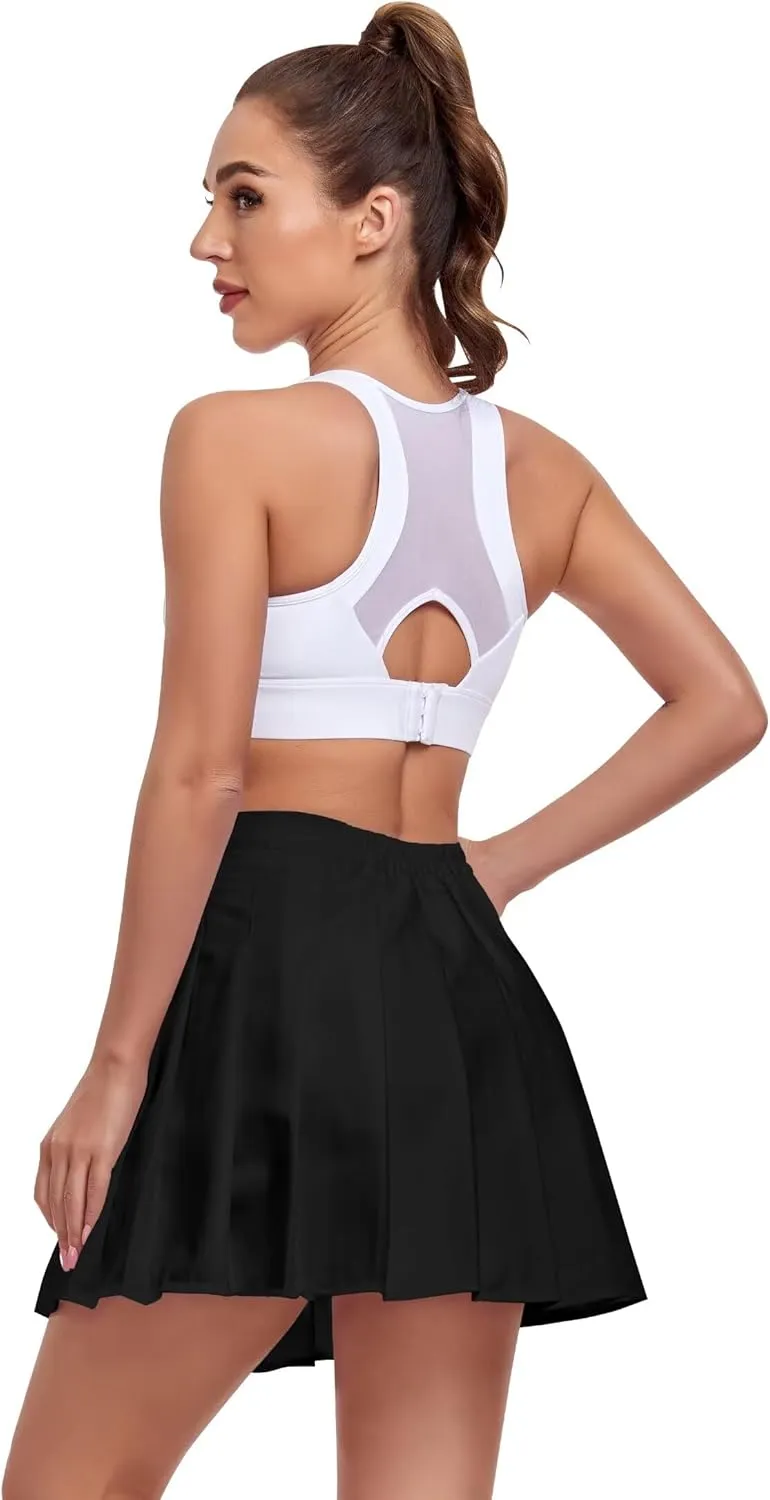 Women's High-Waisted Pleated Skirt with Shorts Mini Tennis Athletic Golf Skirts Girls Skater Skorts Cheer Uniform