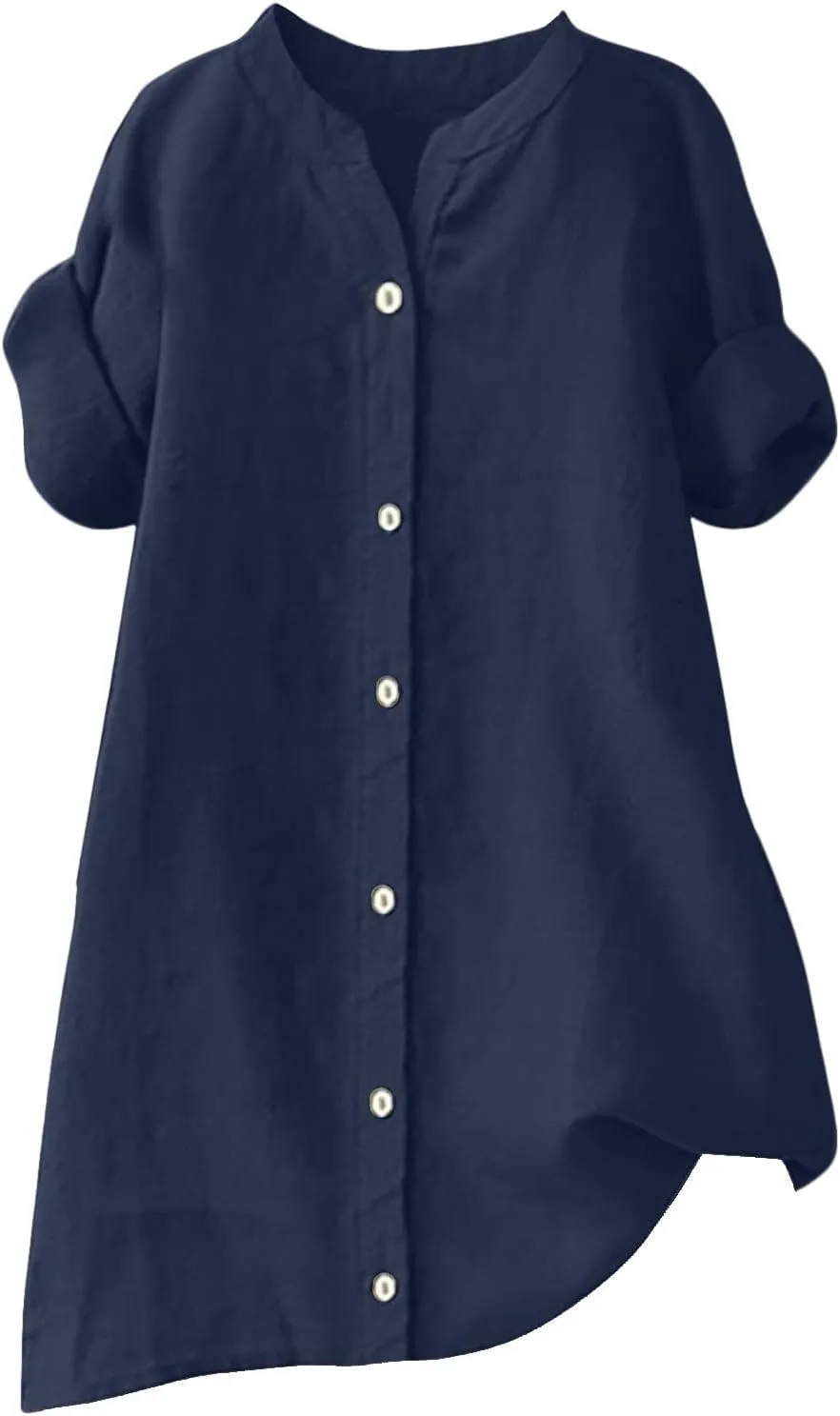 Womens Linen Button Down Shirts Short Sleeve Oversized Boyfriend Solid Tunic Tops Casual Dressy Tunics