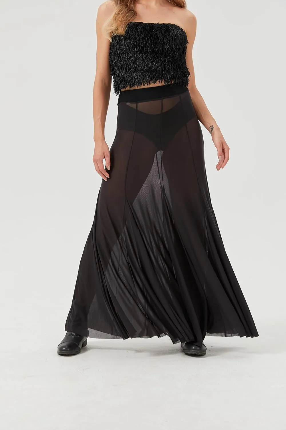Womens Maxi Skirts Mesh Pleated 2025 Summer Trendy Sexy Club Sheer Boho Beach Cover Up Flowy Long Tulle Skirt
