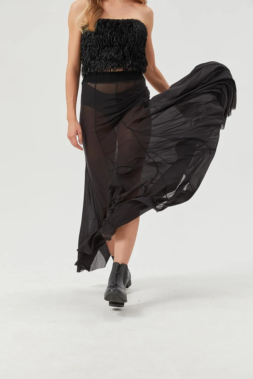 Womens Maxi Skirts Mesh Pleated 2025 Summer Trendy Sexy Club Sheer Boho Beach Cover Up Flowy Long Tulle Skirt