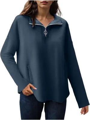 Women's Oversized Hoodies Casual Long Sleeve Half Zipper Pocket Sweatshirt Pullover Tops