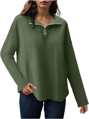 Women's Oversized Hoodies Casual Long Sleeve Half Zipper Pocket Sweatshirt Pullover Tops