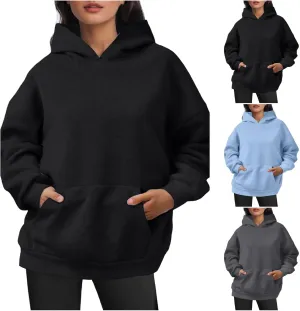 Women's Oversized Sweatshirts Casual Long Sleeve Solid Color Fleece Pullover Hoodies Loose Fall Hooded Sweatshirts