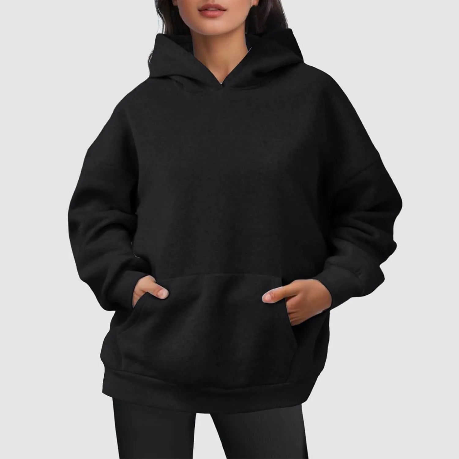 Women's Oversized Sweatshirts Casual Long Sleeve Solid Color Fleece Pullover Hoodies Loose Fall Hooded Sweatshirts