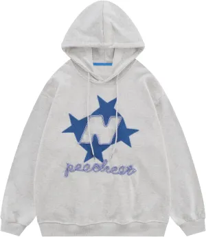 Women's Oversized Y2K Star Embroidered Graphic Hoodies Sweatshirt Casual Long Sleeve Loose Pullover Tops