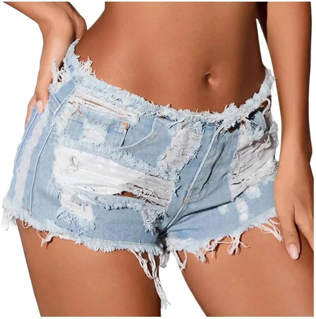 Women's Sexy Low Waist Stretchy Denim Shorts Button Fly Skinny Fit American Retro Hot Pants