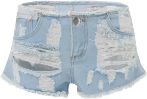 Women's Sexy Low Waist Stretchy Denim Shorts Button Fly Skinny Fit American Retro Hot Pants