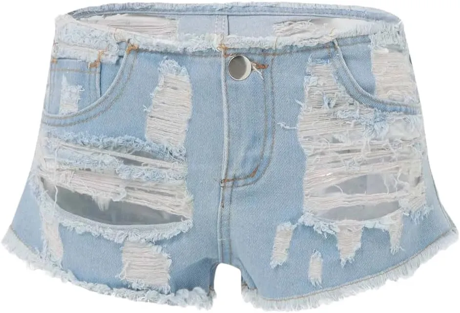 Women's Sexy Low Waist Stretchy Denim Shorts Button Fly Skinny Fit American Retro Hot Pants