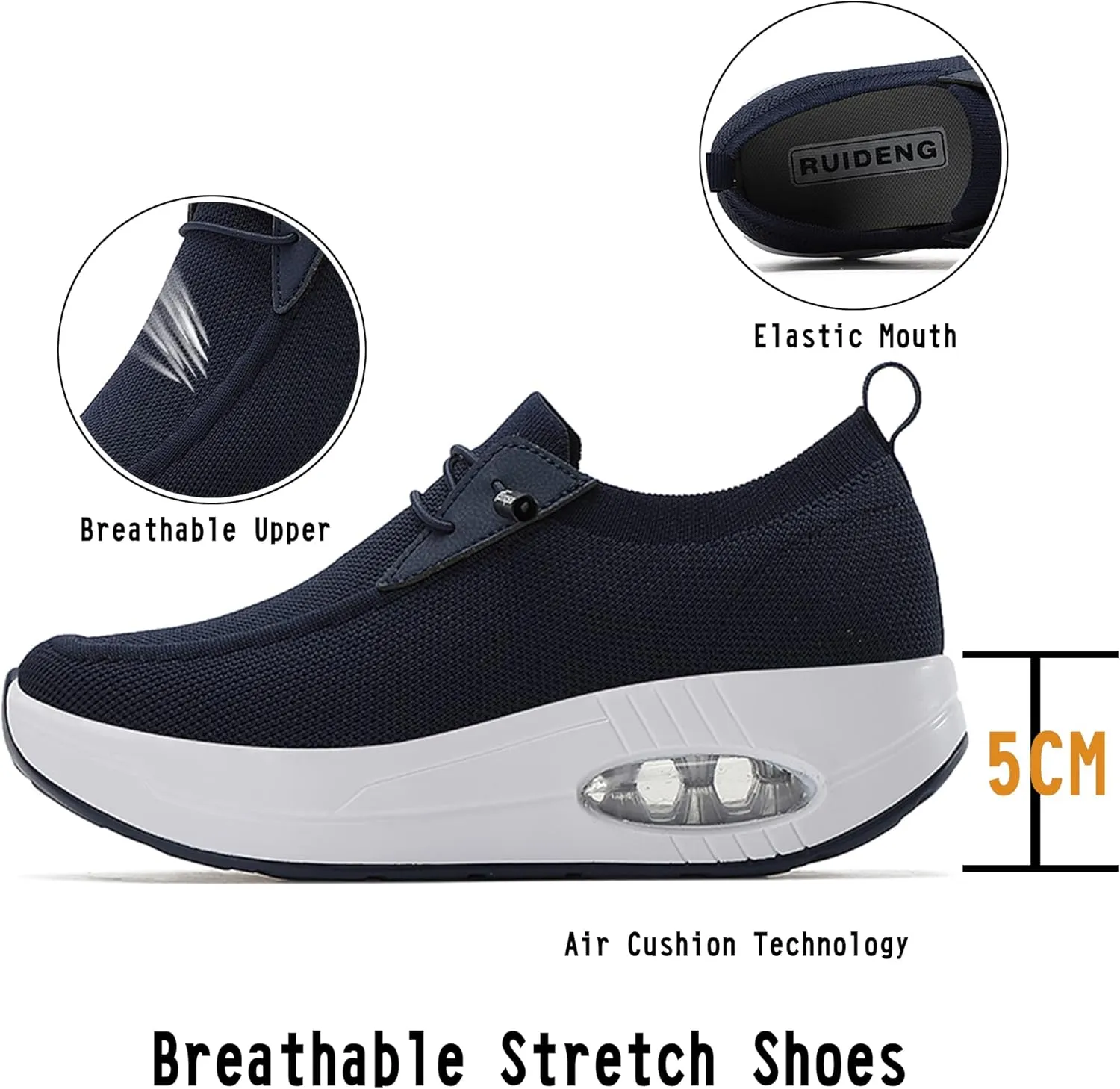 Women's Slip-on Walking Shoes Mesh Breathe Air Cushion Sock Sneakers for Women Ladys Fashion Platform Lightweight Loafers Non-Slip Nursing Work Shoe
