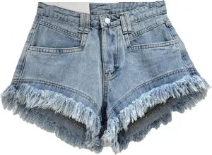 Womens Spring Summer Distressed Denim Shorts High Waist Retro Vintage Wide-Leg Hot Pants