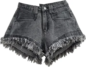 Womens Spring Summer Distressed Denim Shorts High Waist Retro Vintage Wide-Leg Hot Pants