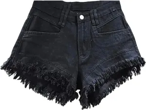 Womens Spring Summer Distressed Denim Shorts High Waist Retro Vintage Wide-Leg Hot Pants