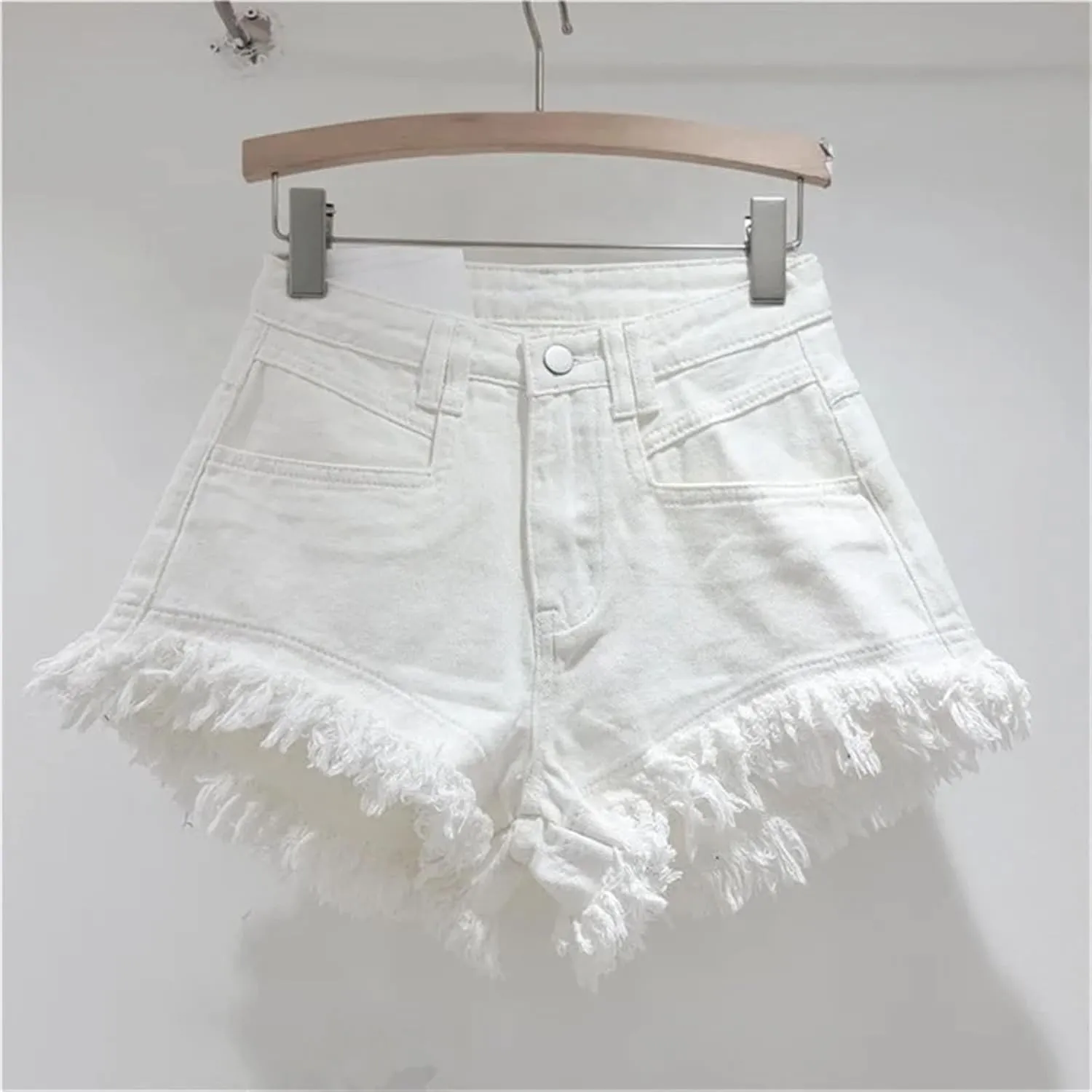 Womens Spring Summer Distressed Denim Shorts High Waist Retro Vintage Wide-Leg Hot Pants