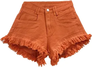 Womens Spring Summer Distressed Denim Shorts High Waist Retro Vintage Wide-Leg Hot Pants