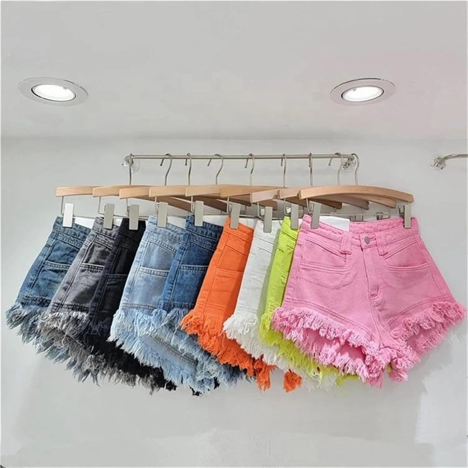 Womens Spring Summer Distressed Denim Shorts High Waist Retro Vintage Wide-Leg Hot Pants