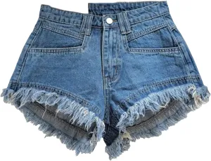 Womens Spring Summer Distressed Denim Shorts High Waist Retro Vintage Wide-Leg Hot Pants