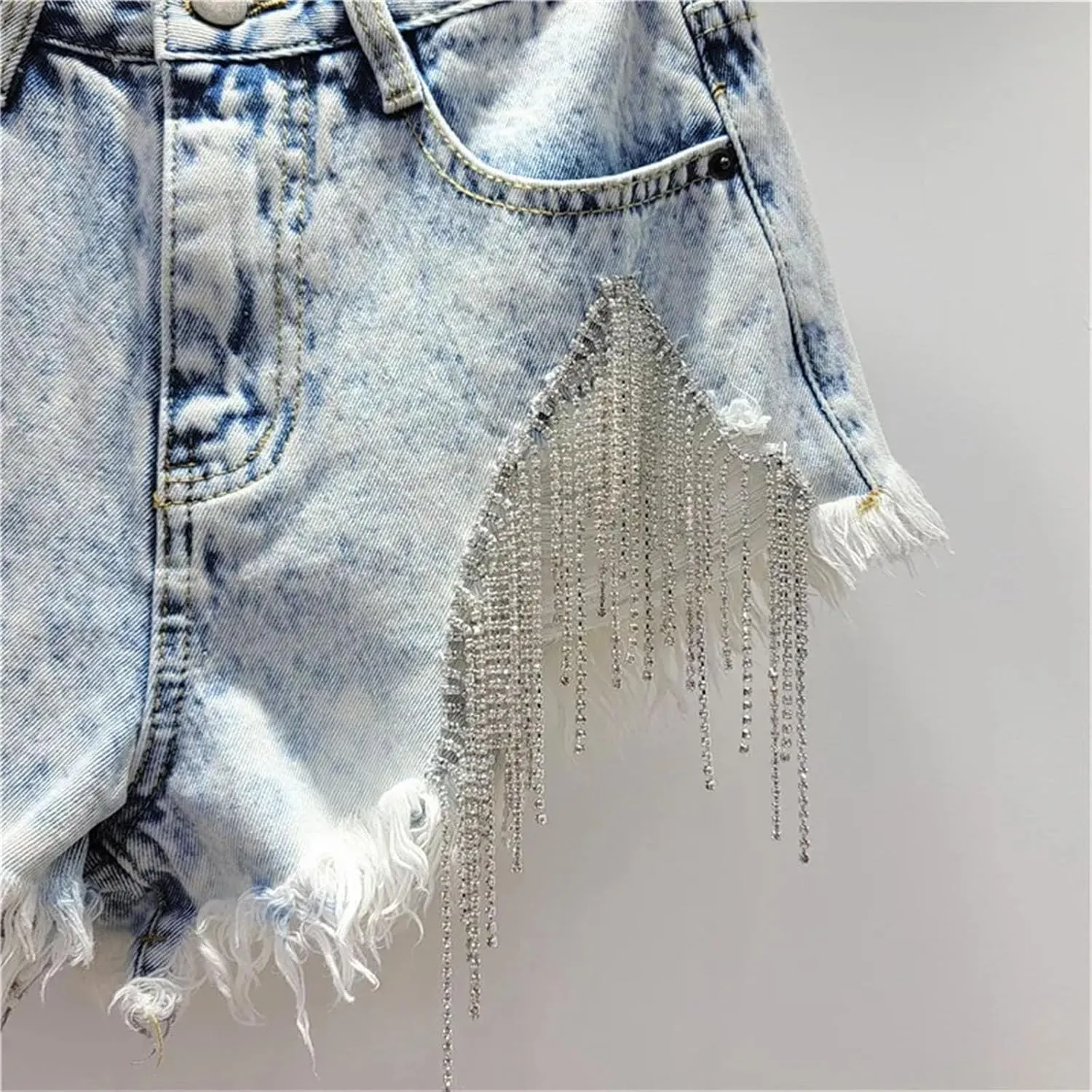 Womens Spring Summer Metallic Thread Denim Shorts High Waist Nightclub Disco Retro Hot Pants