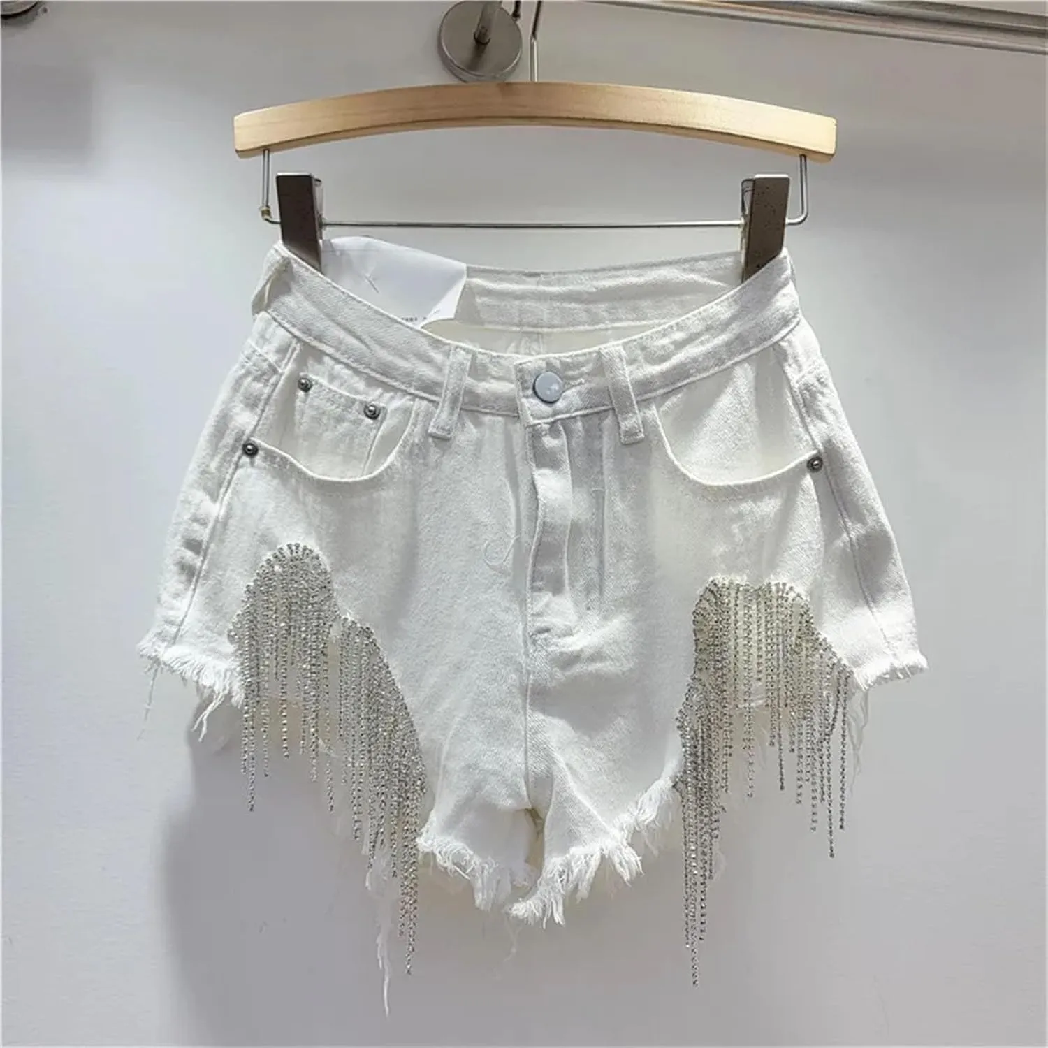 Womens Spring Summer Metallic Thread Denim Shorts High Waist Nightclub Disco Retro Hot Pants