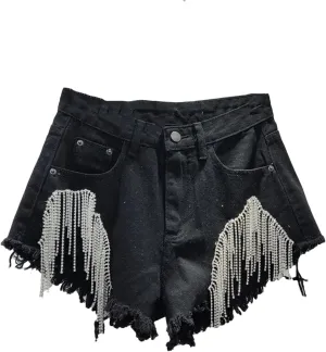 Womens Spring Summer Metallic Thread Denim Shorts High Waist Nightclub Disco Retro Hot Pants