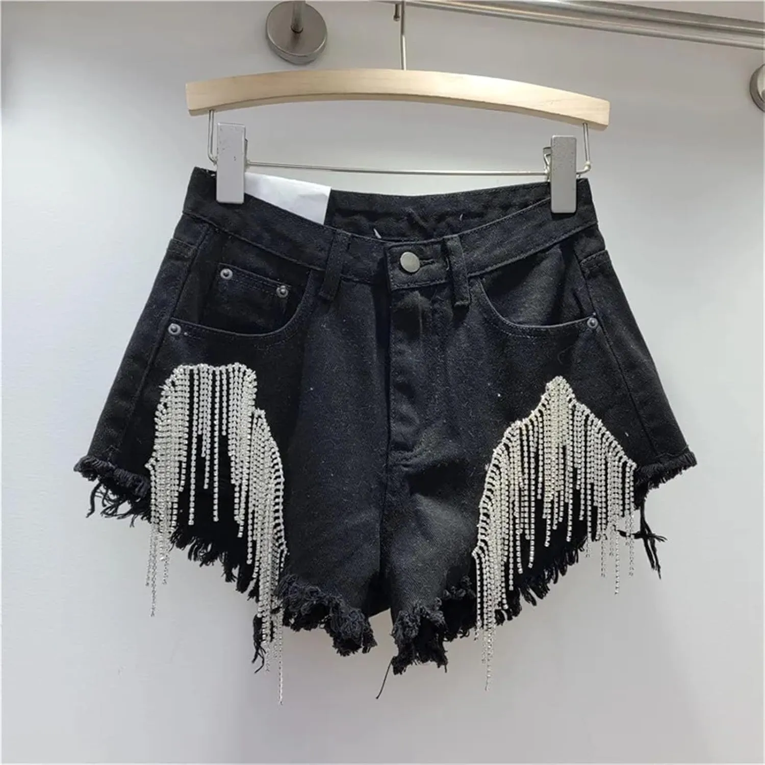 Womens Spring Summer Metallic Thread Denim Shorts High Waist Nightclub Disco Retro Hot Pants