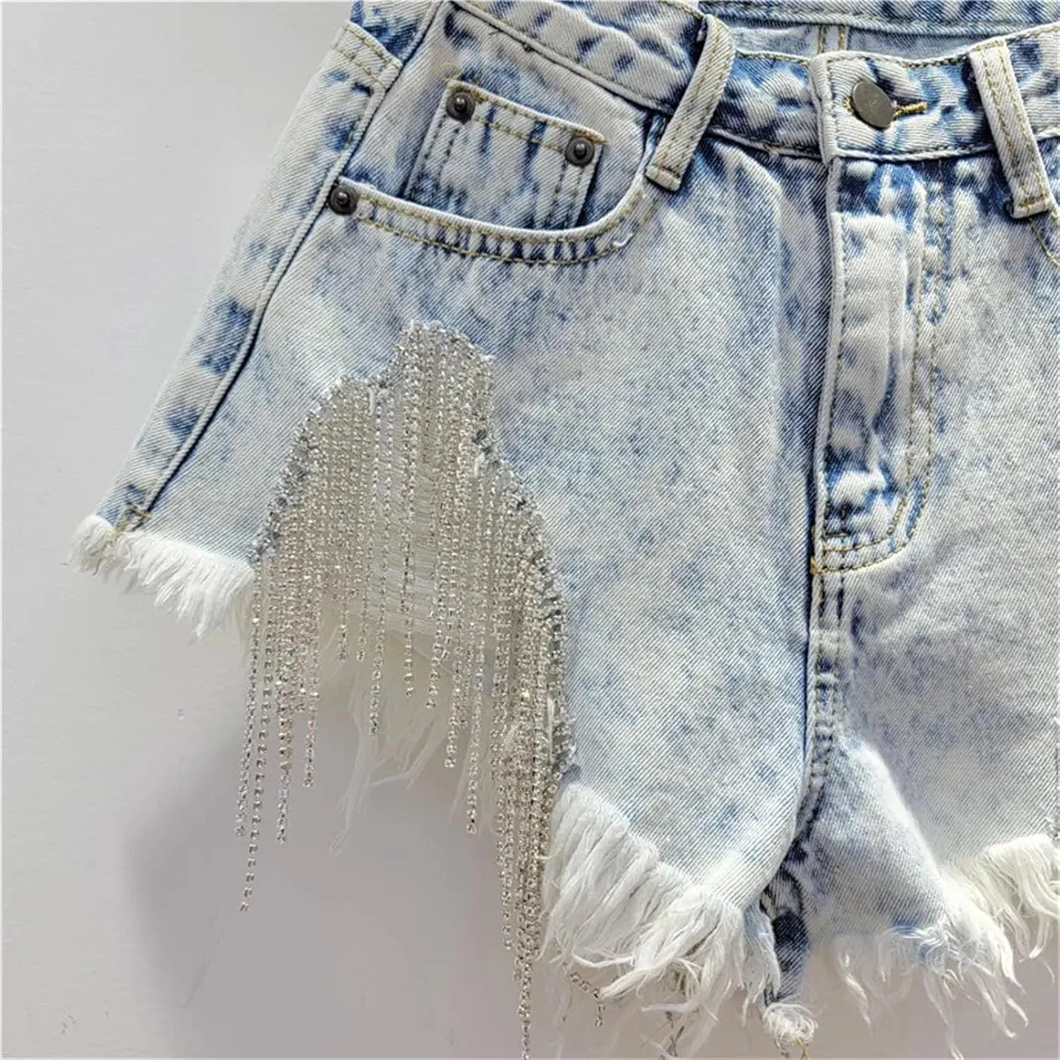 Womens Spring Summer Metallic Thread Denim Shorts High Waist Nightclub Disco Retro Hot Pants