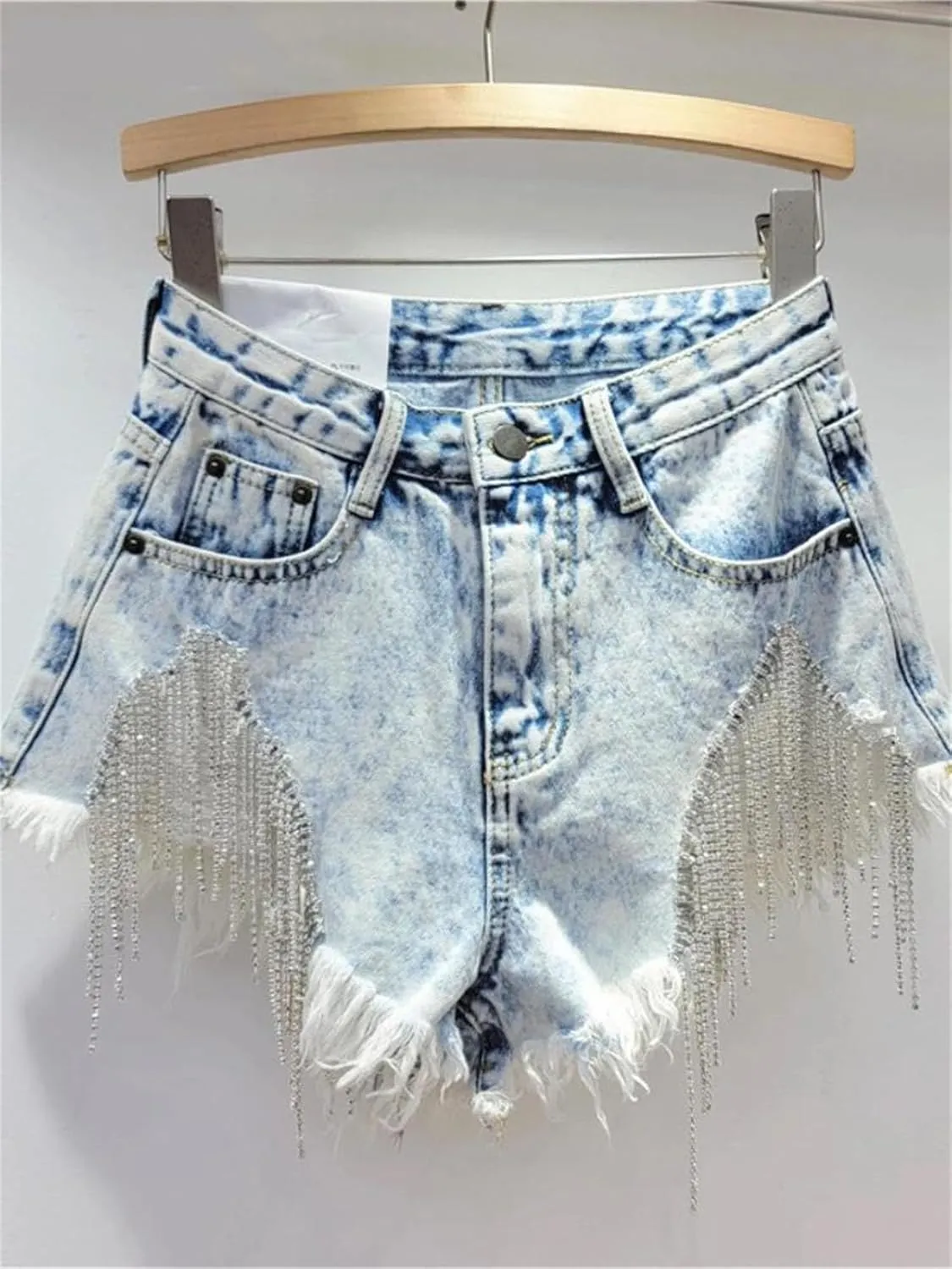 Womens Spring Summer Metallic Thread Denim Shorts High Waist Nightclub Disco Retro Hot Pants