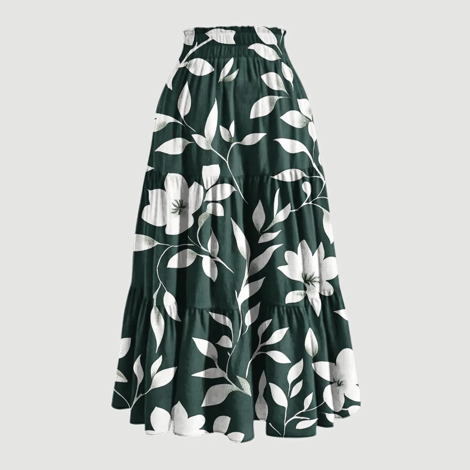 Womens Tiered Maxi Skirts Drawstring Elastic Waist Flowy Swing Long Skirt Summer Boho Beach Dress Trendy Clothes