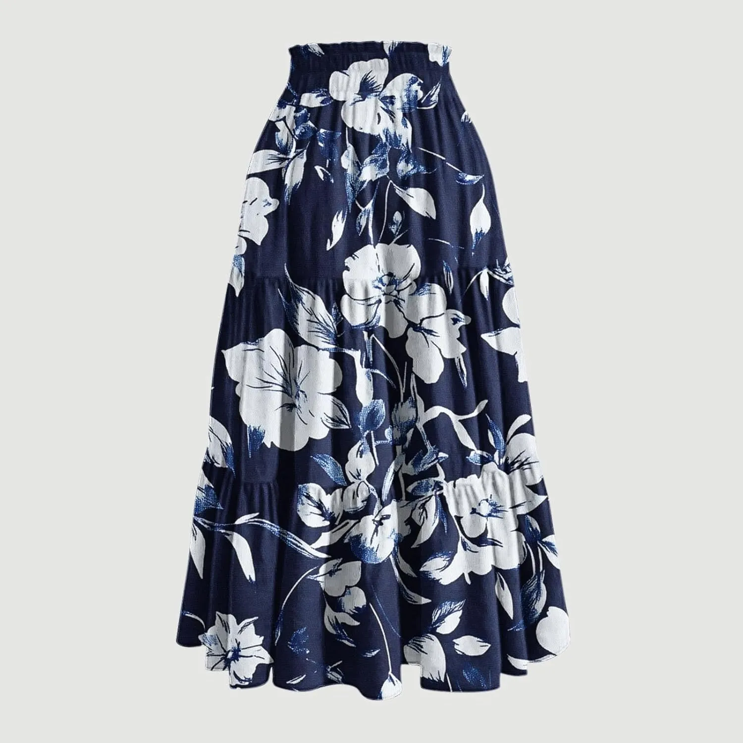 Womens Tiered Maxi Skirts Drawstring Elastic Waist Flowy Swing Long Skirt Summer Boho Beach Dress Trendy Clothes