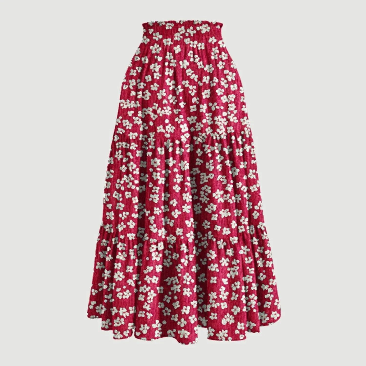 Womens Tiered Maxi Skirts Drawstring Elastic Waist Flowy Swing Long Skirt Summer Boho Beach Dress Trendy Clothes