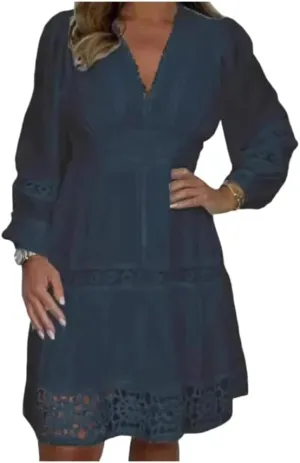 Women's Vintage Hollow Out Lace V-Neck Dress, Plus Size Dresses for Curvy Women, White Dress Women