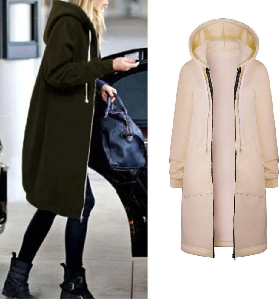 Women's Zip Up Hoodies Oversized Fleece Open Front Hooded Long Sweatshirts Casual Long Sleeve 2024 Fall Jacket Coat