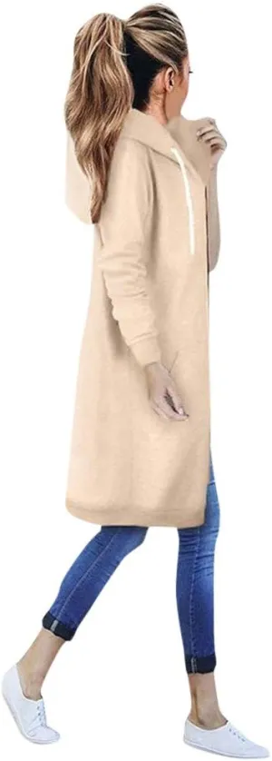 Women's Zip Up Hoodies Oversized Fleece Open Front Hooded Long Sweatshirts Casual Long Sleeve 2024 Fall Jacket Coat