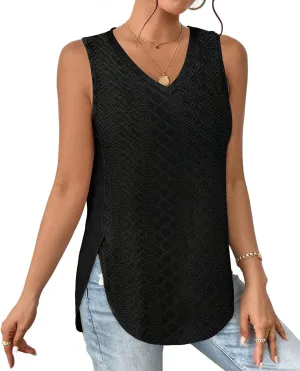 XIEERDUO Womens Tank Tops V Neck Eyelet Embroidery Casaul Sleeveless Shirts