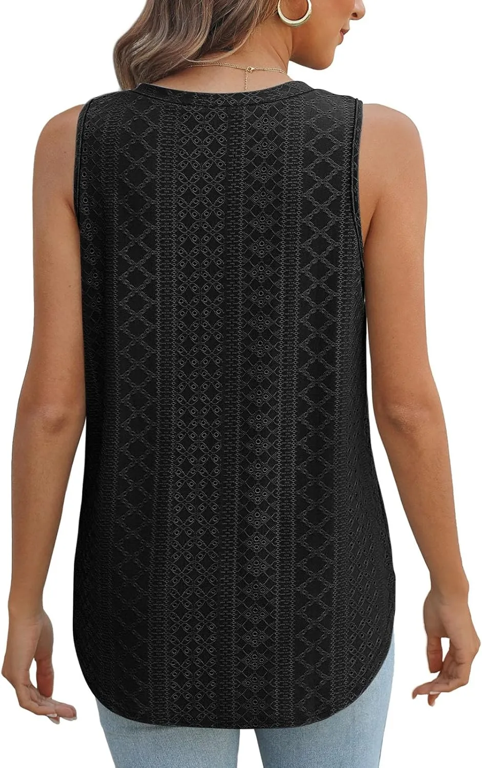 XIEERDUO Womens Tank Tops V Neck Eyelet Embroidery Casaul Sleeveless Shirts