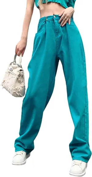 xxxiticat Women's Wide Leg Denim Trousers Casual High Waist Button Closure Long Simple Basic Skinny Jeans