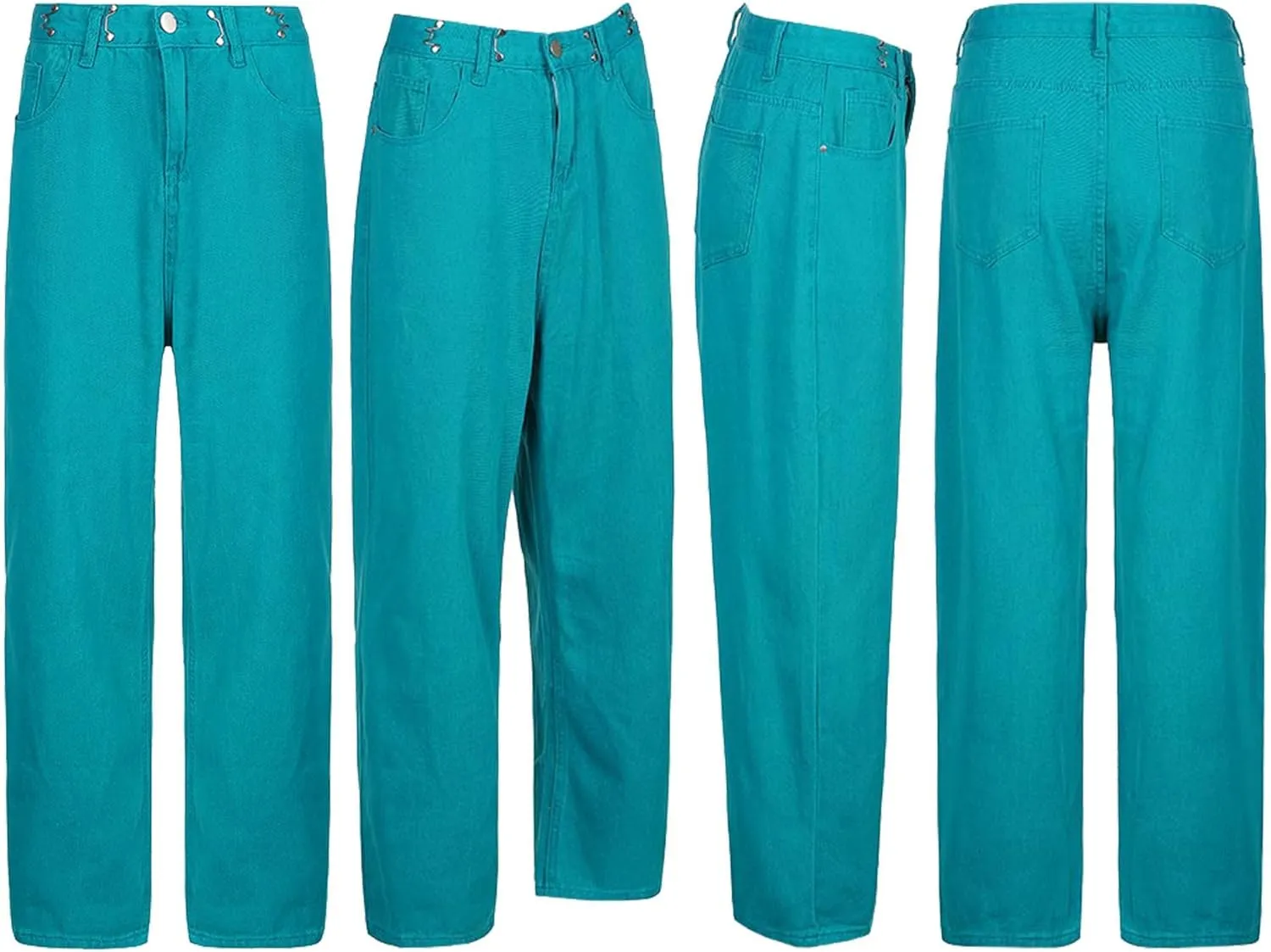 xxxiticat Women's Wide Leg Denim Trousers Casual High Waist Button Closure Long Simple Basic Skinny Jeans
