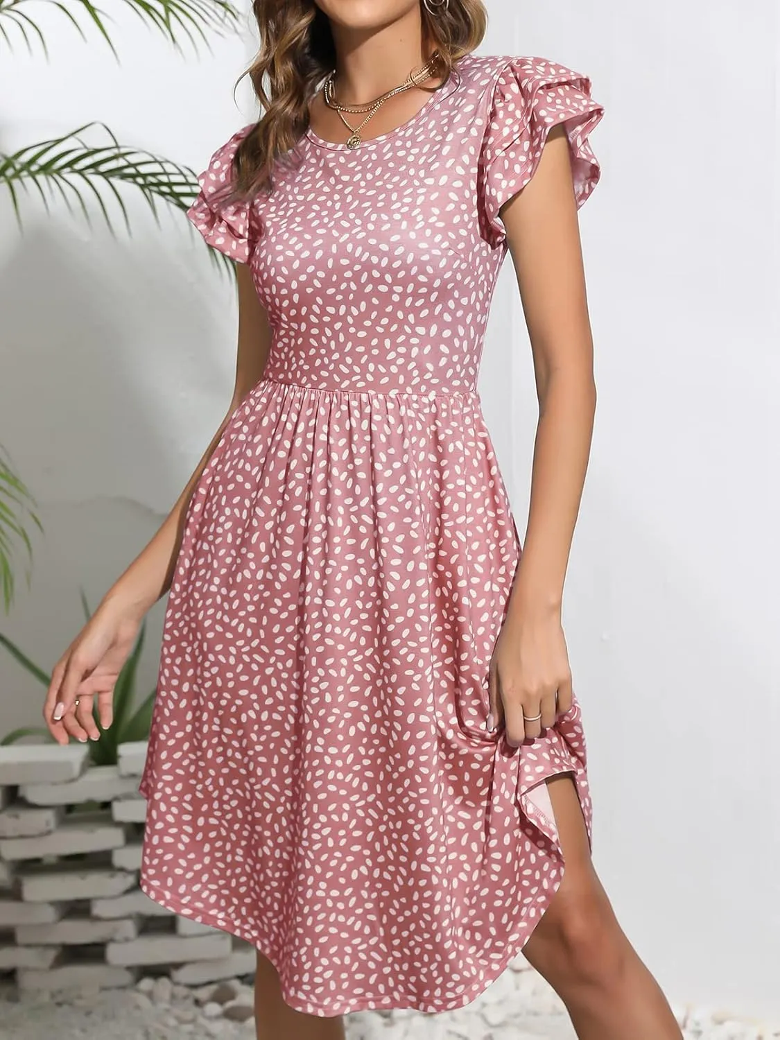 YATHON Casual Summer Dresses for Women with Pockets Crewneck Sundress