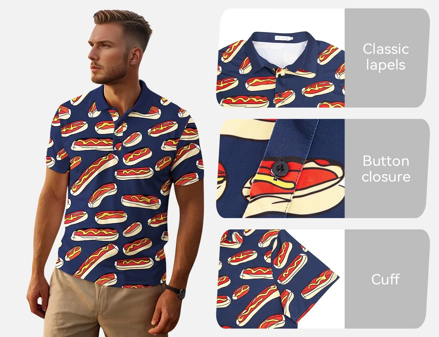 Yoimira Funny Golf Shirts for Mens Polo Shirt Quick Dry Moisture Wicking 4-Way Stretch Fit Short Sleeve for Casual