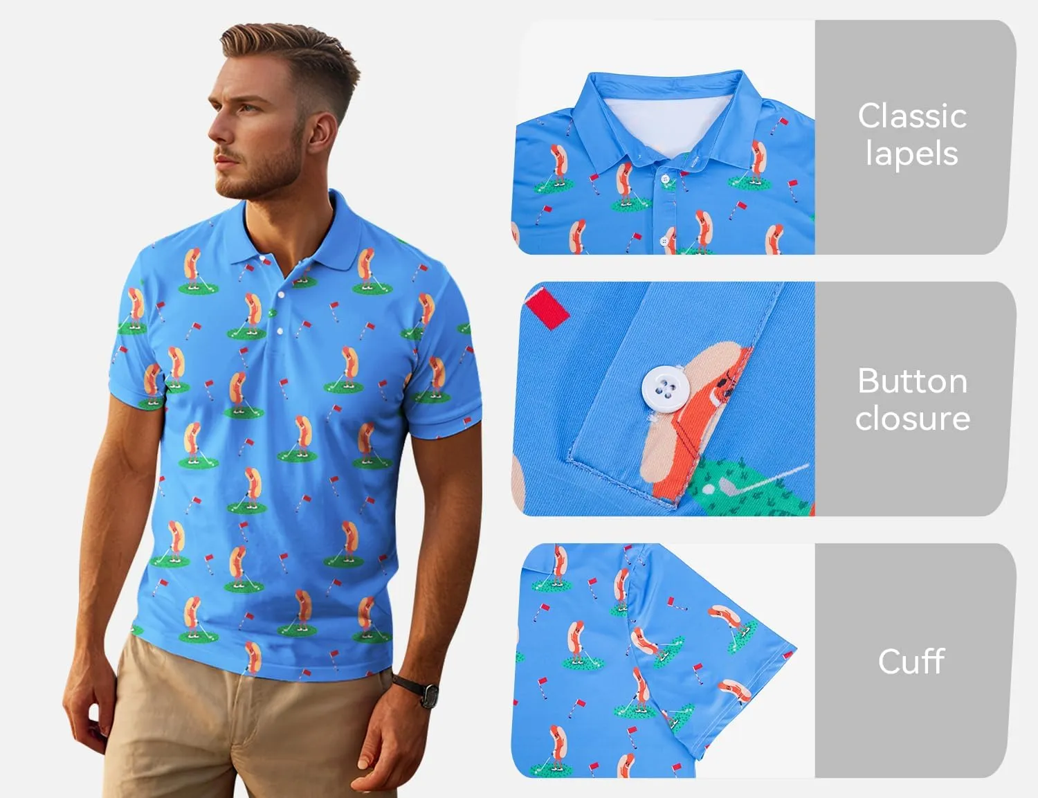 Yoimira Funny Golf Shirts for Mens Polo Shirt Quick Dry Moisture Wicking 4-Way Stretch Fit Short Sleeve for Casual
