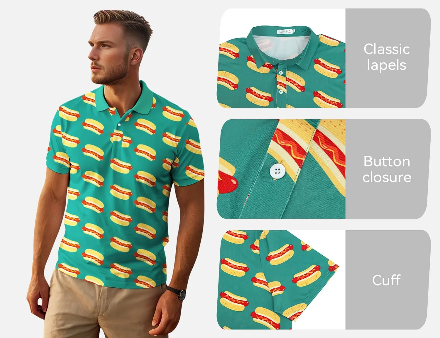 Yoimira Funny Golf Shirts for Mens Polo Shirt Quick Dry Moisture Wicking 4-Way Stretch Fit Short Sleeve for Casual